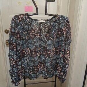 Ulla Johnson Sz 0 blue pink patterned long sleeve Top